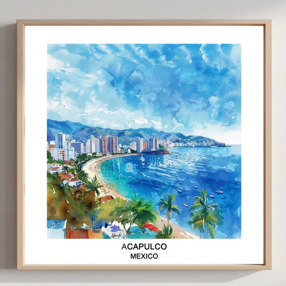 Acapulco Mexico Watercolor Art Print Travel Poster