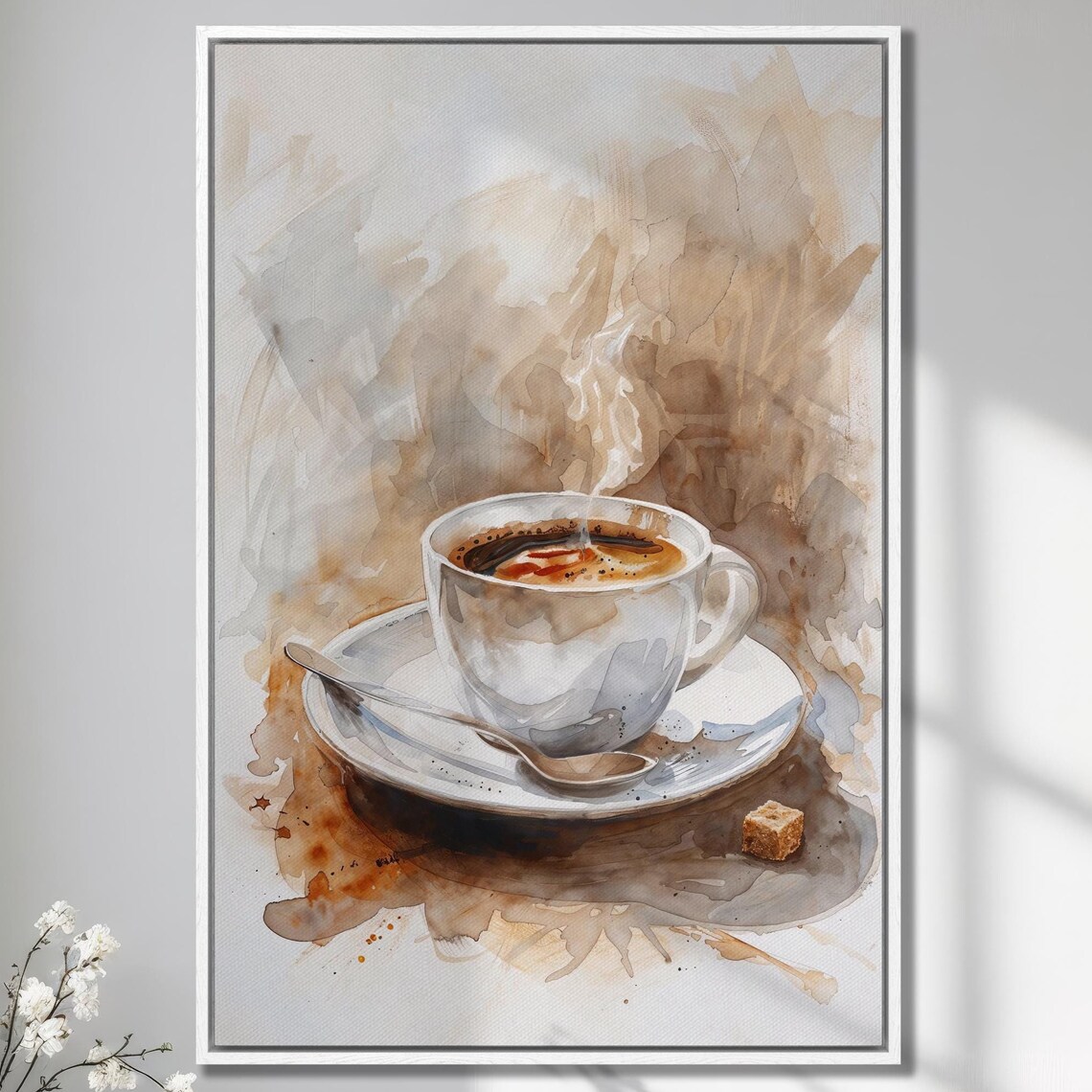 Coffee Cup Watercolor Print, Modern Kitchen Decor