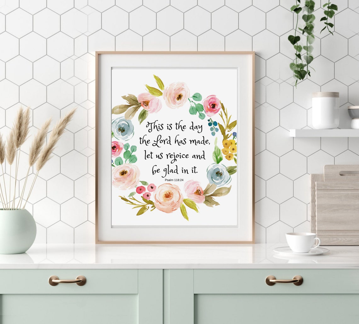 Psalm Verse This Is The Day Watercolor Floral Wreath Art Poster