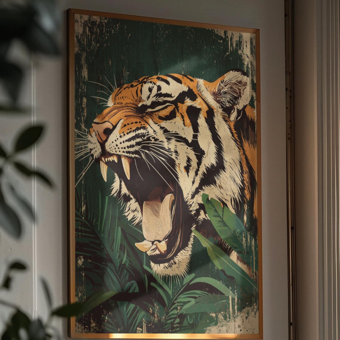 Tiger Emerald Green Print Maximalist Eclectic Wall Art