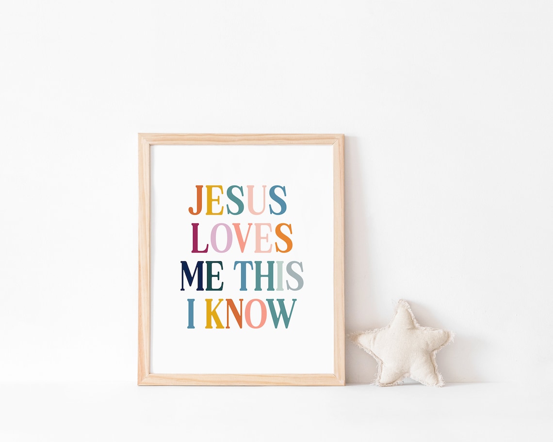 Jesus Loves Me This I Know Multicolor Typography Kids Poster - Image 2