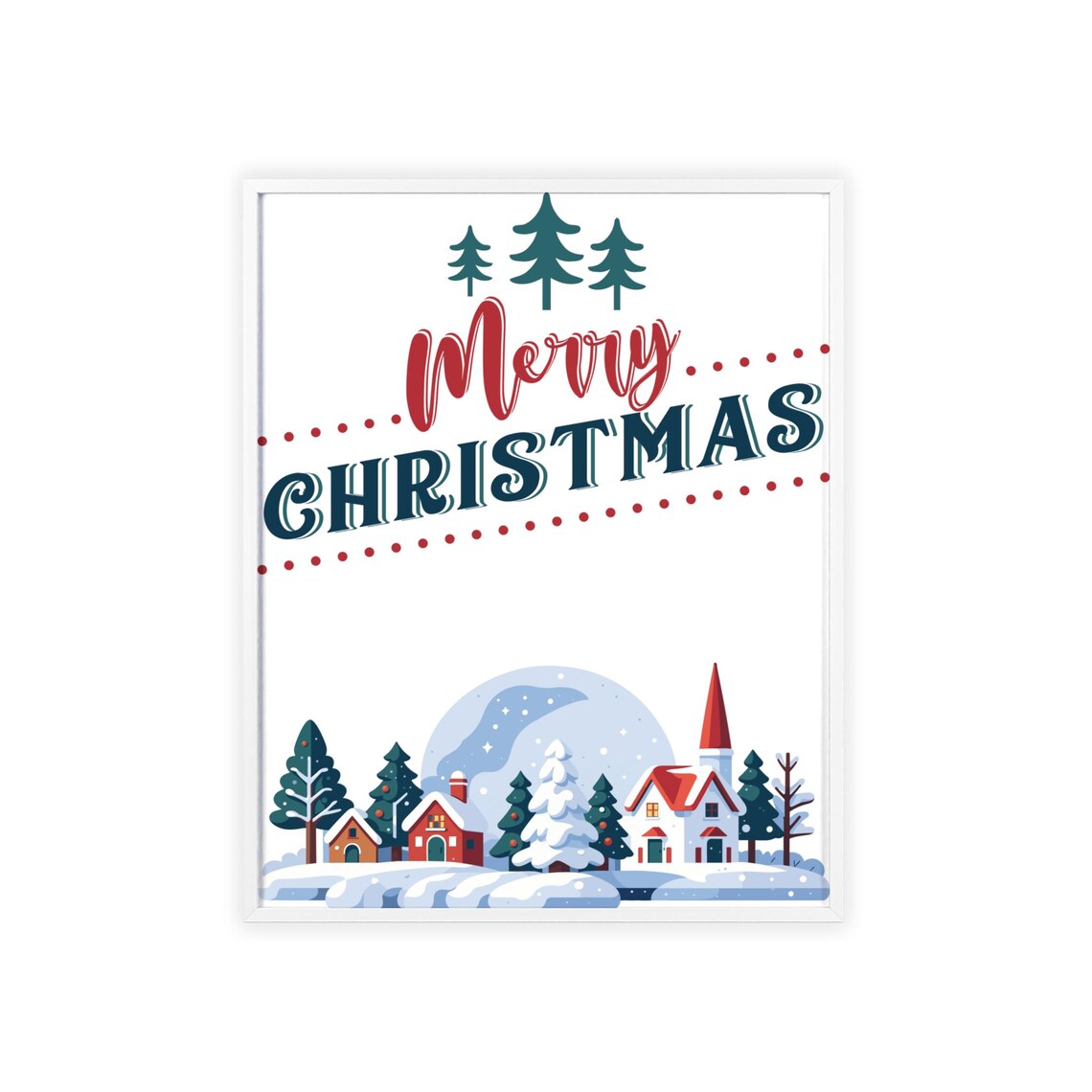 Merry Christmas Snowy Village Church Winter Scene Holiday Poster - Image 3