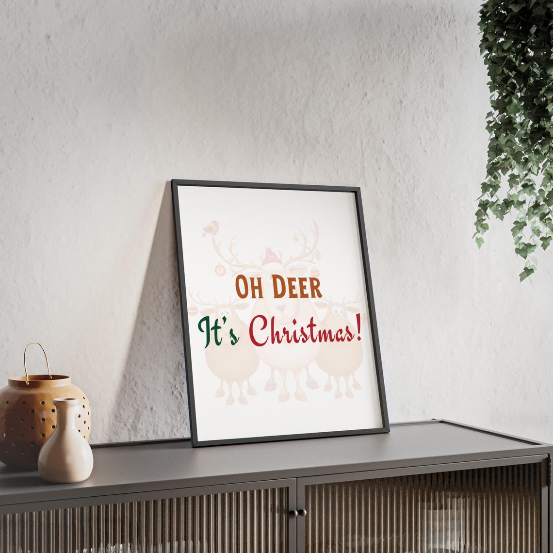 Oh Deer It Is Christmas Cute Reindeer Trio Sweet Holiday Poster