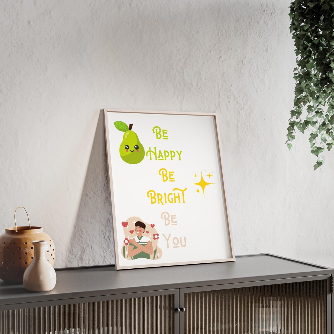 Be Happy Be Bright Be You Cute Pear And Girl Illustrations Poster