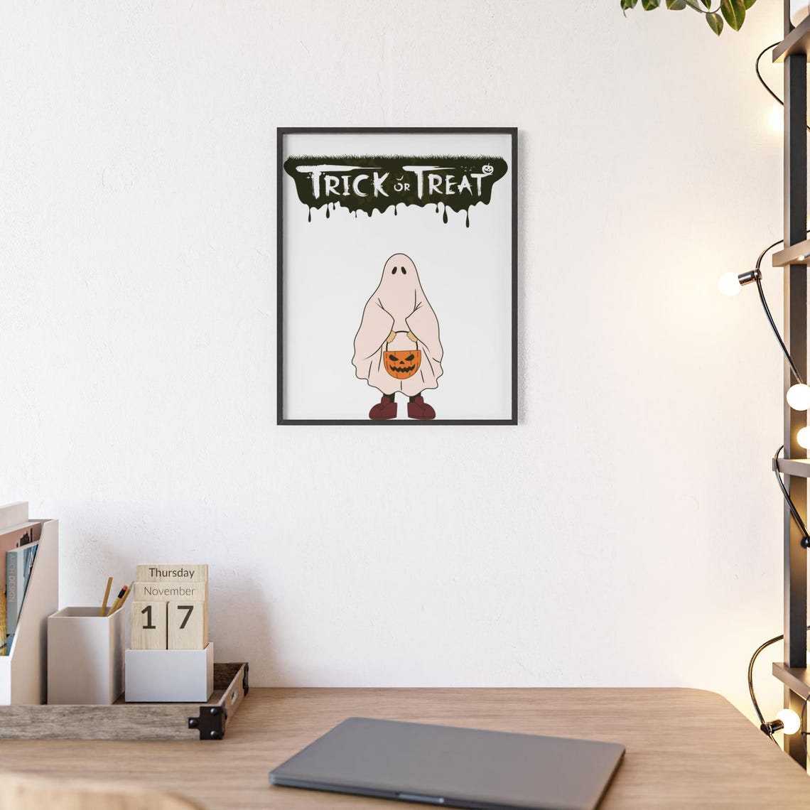 Trick Or Treat Dripping Ghost With Pumpkin Basket Party Poster - Image 2