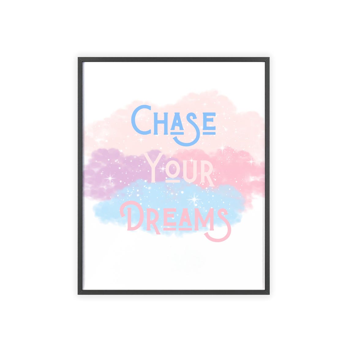 Chase Your Dreams Pastel Cloud Starry Night Inspiring Quote Poster - Image 3