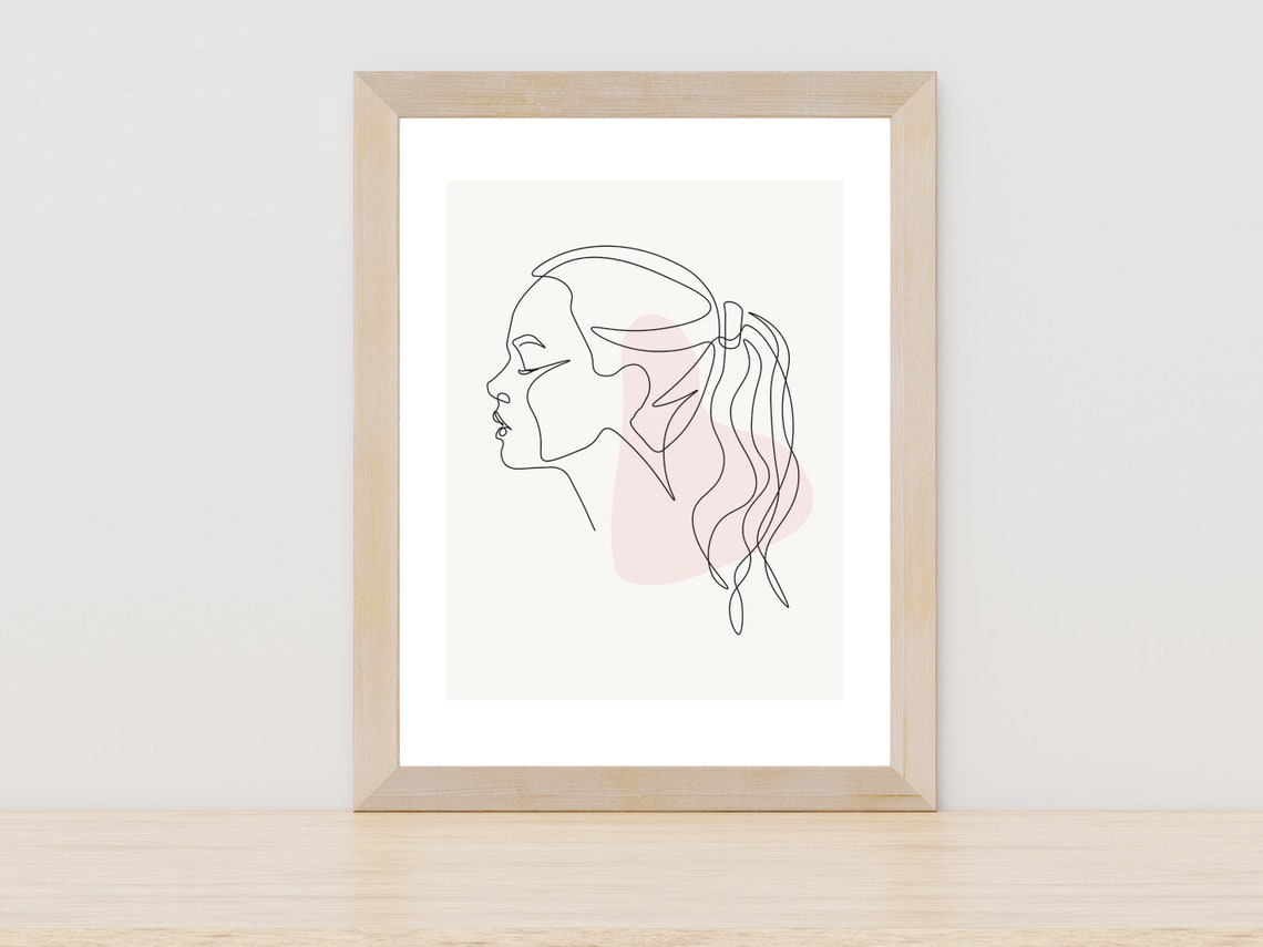 Woman Ponytail Profile Single Line Art Feminine Beauty Poster