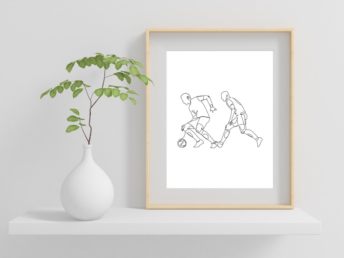 Two Soccer Players Ball Contest Dynamic Minimalist Line Art Print - Image 2