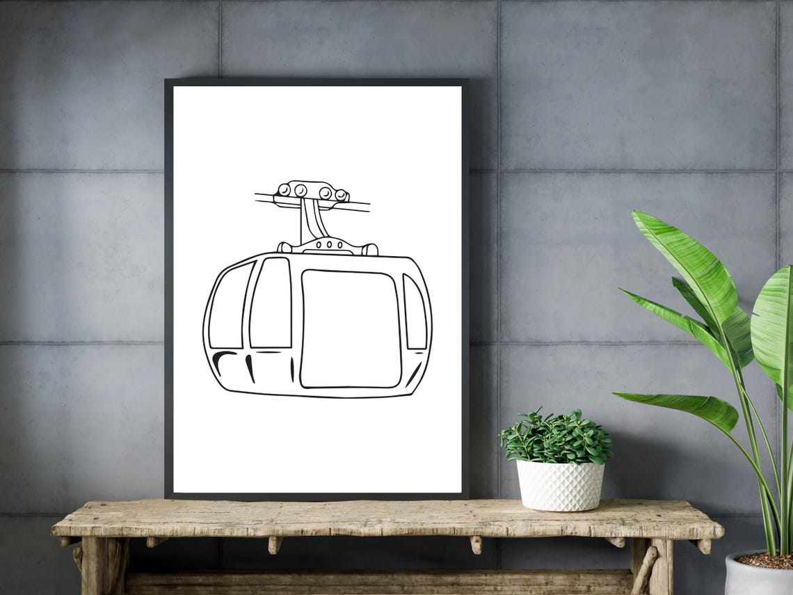 Ski Gondola Cable Car One Line Drawing Mountain Travel Art Poster - Image 3
