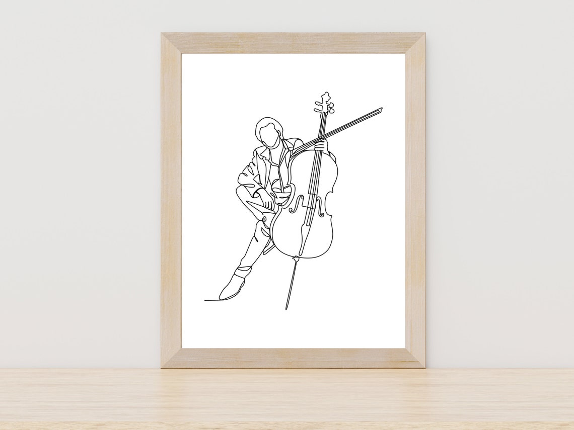 Cellist Playing Cello One Line Drawing Minimalist Orchestra Art Poster