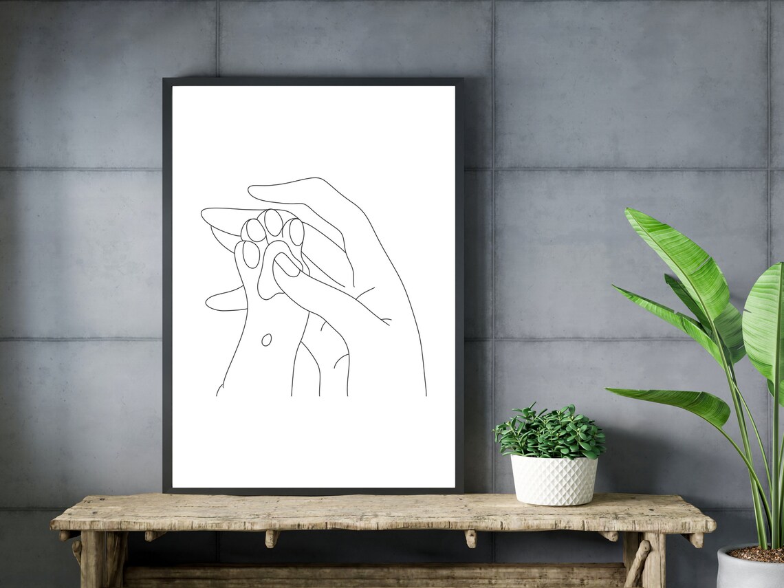 Cat and Dog Paw Line Art Animal Art Print - Image 3