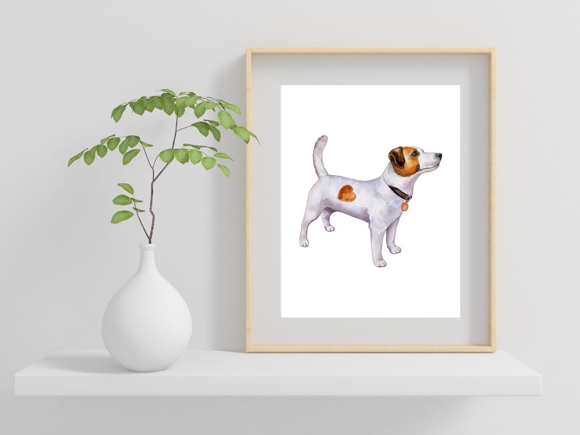 Jack Russell Terrier Watercolor Alert Standing Dog Portrait Poster - Image 2