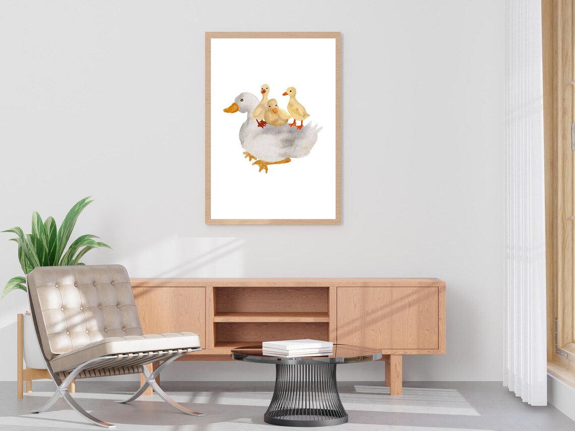 Mother Duck With Three Ducklings Watercolor Nursery Animal Poster - Image 4