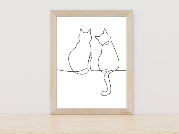 Minimalist Two Cat Line Art, Cat Lover Art Print