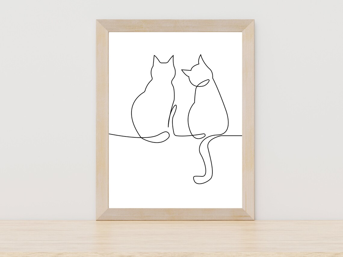 Minimalist Two Cat Line Art, Cat Lover Art Print
