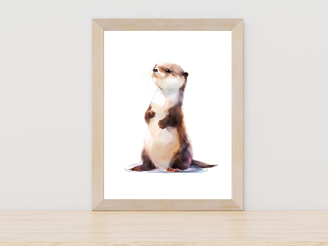 Otter Watercolor Wildlife Painting Cute Standing Animal Print