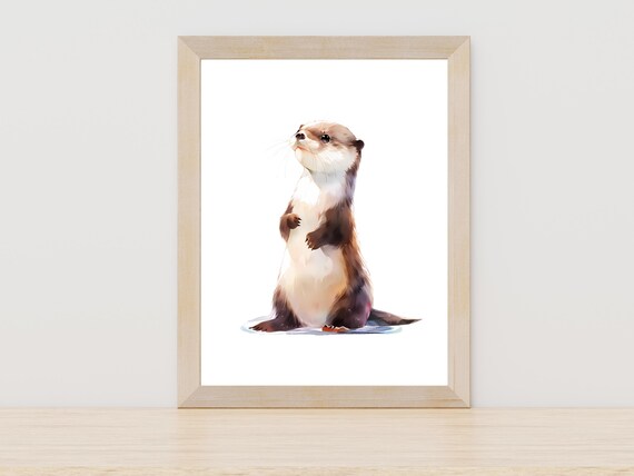 Otter Watercolor Wildlife Painting Cute Standing Animal Print