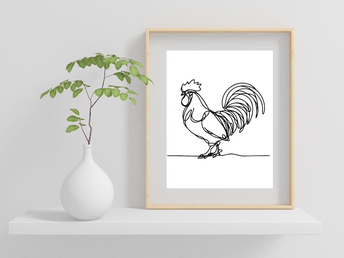 Rooster One Line Drawing Minimalist Farmhouse Chicken Wall Print - Image 2