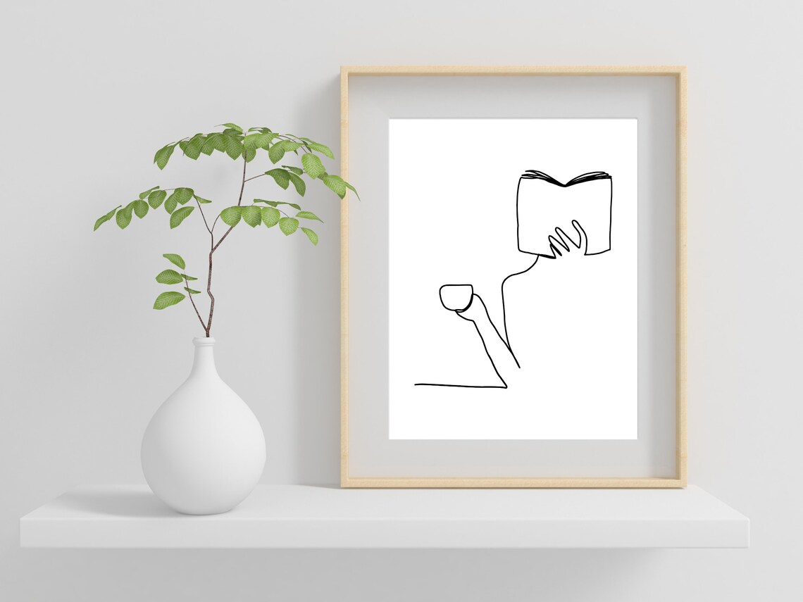 Book And Coffee Fine Line Art, Kitchen Art Print - Image 2