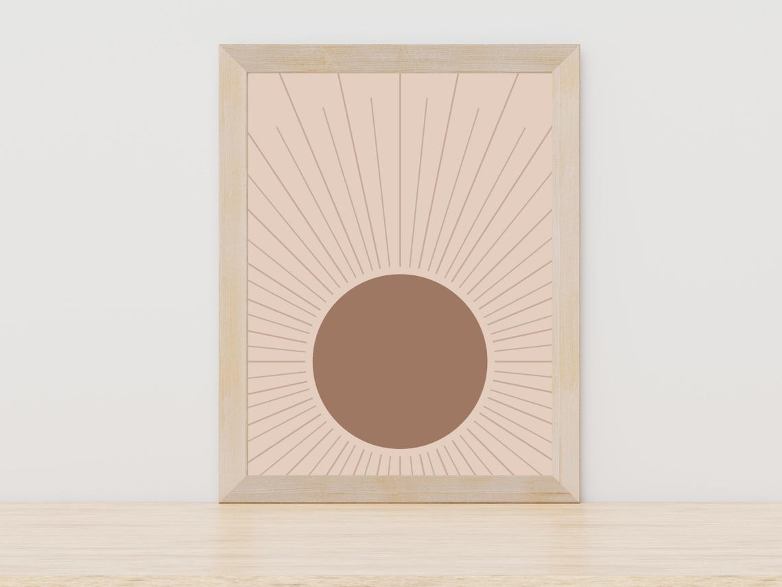 Boho Sun Taupe Sunburst Radiant Lines Neutral Room Decor Poster