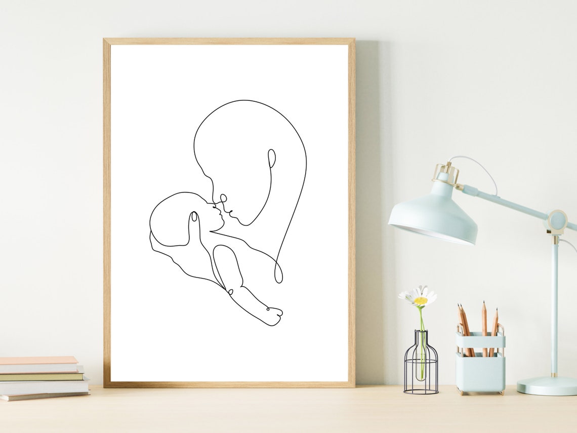 Line Drawing Mother And Baby Line Art Print Mothers Day Gift Mom And Baby Art Newborn Art Mother And Baby Gift Baby Shower - Image 3