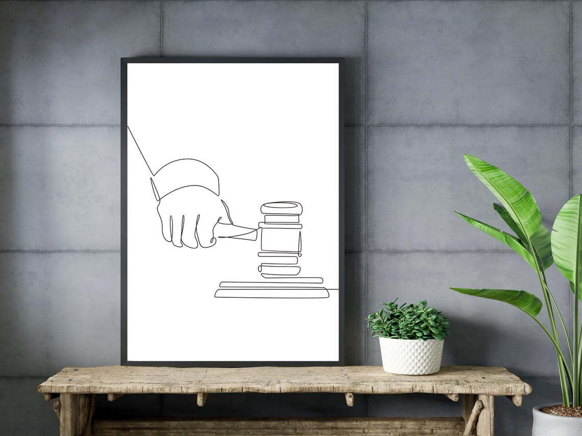Judge Gavel Hand Line Art Justice Law Office Attorney Decor Poster - Image 3