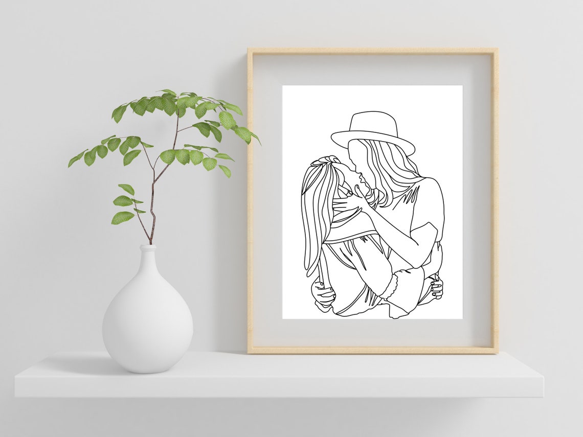 Two Women Kissing One Line Art Pride Love Romance Gift Wall Art - Image 2