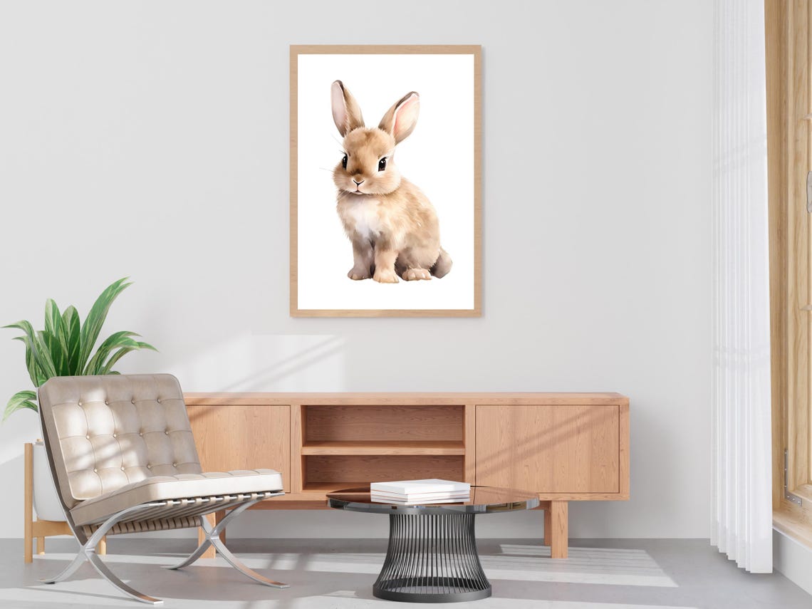 Cute Watercolor Baby Bunny Rabbit Nursery Soft Animal Wall Art Decor - Image 4