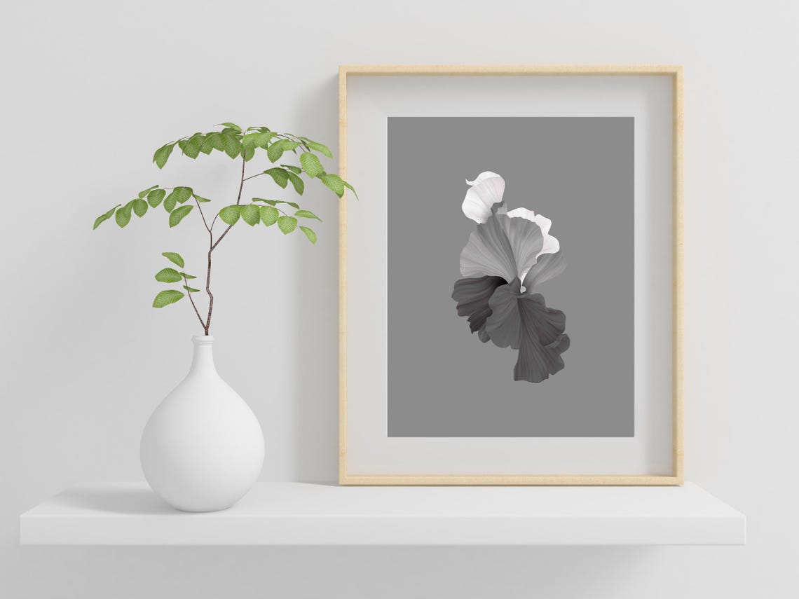 Abstract Grey Petal Shapes Modern Minimalist Neutral Wall Poster - Image 2