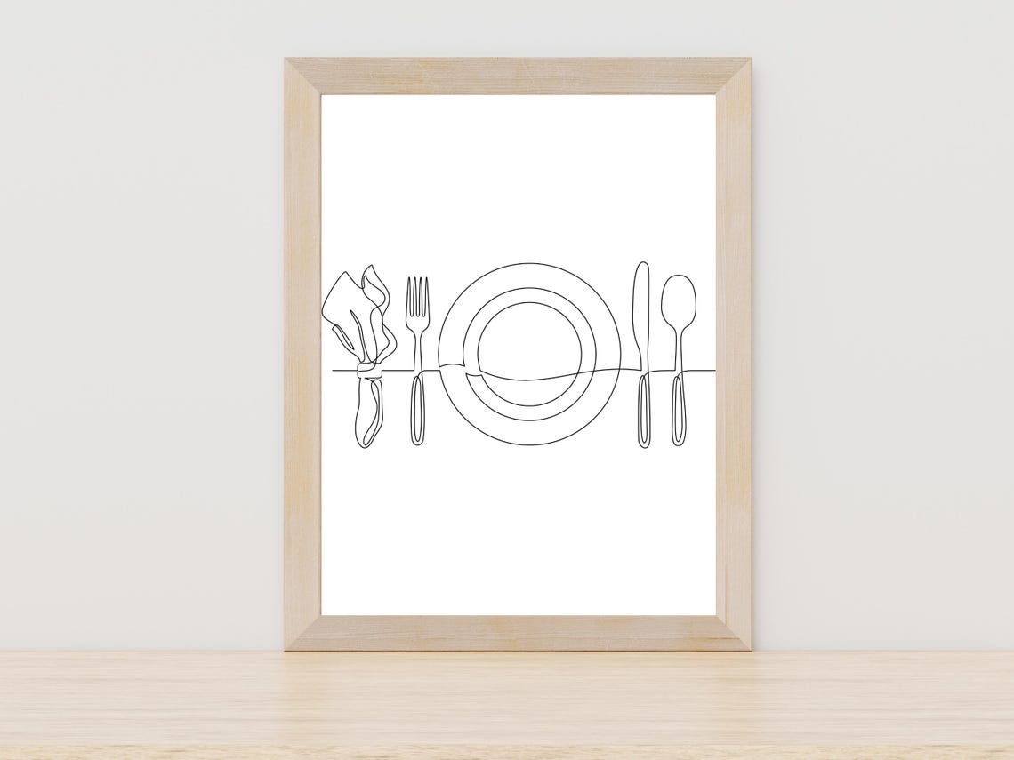 Table Setting Line Art Placemat Plate Cutlery Dining Room Poster