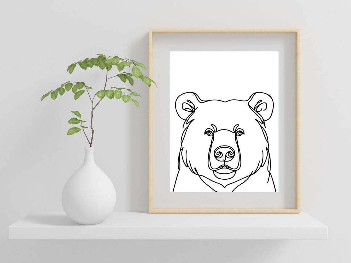 Bear Face One Line Drawing Minimalist Wildlife Animal Wall Poster - Image 2