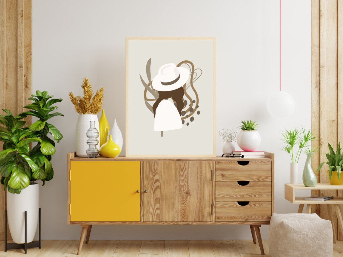 Abstract Faceless Woman In White Hat Minimalist Portrait Poster - Image 4