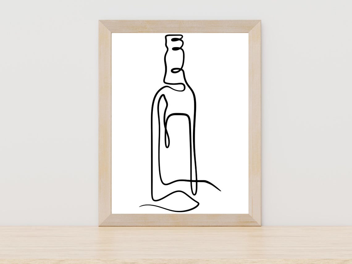 Beer Bottle Single Line Art Minimalist Bar Kitchen Wall Decor Poster
