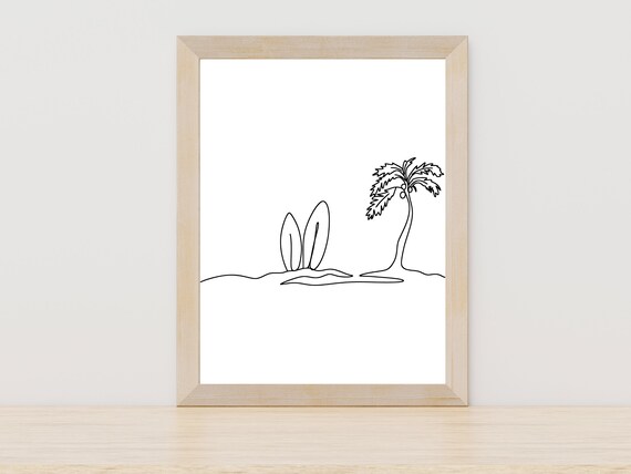 Beach Surf Line Art Minimalist Surfboard Wall Art Surfing Art Print Ocean Wall Art Beach One Line Print Travel Wall Art Beach House Decor