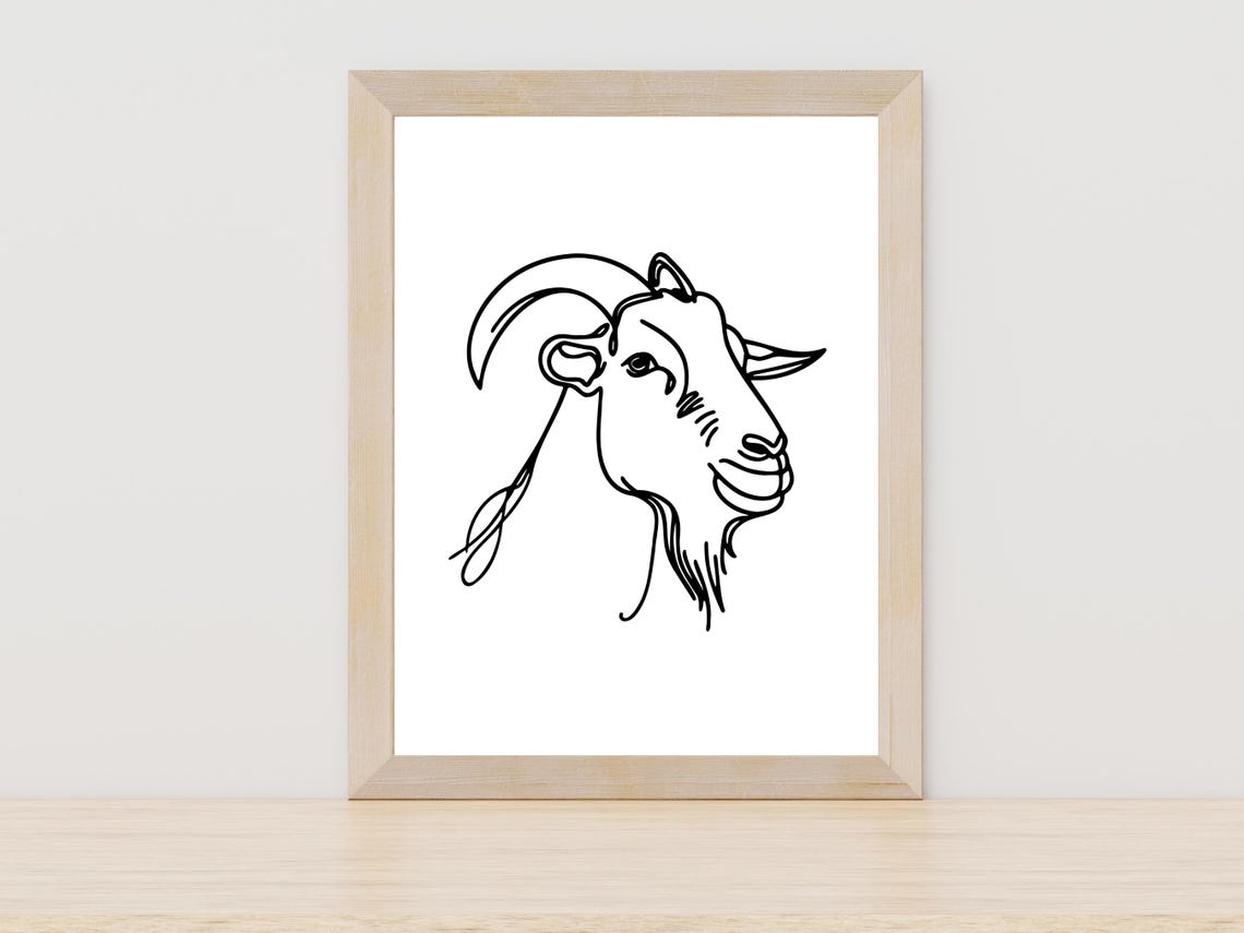 Continuous Line Art Goat Head Farm Animal Sketch Drawing Poster