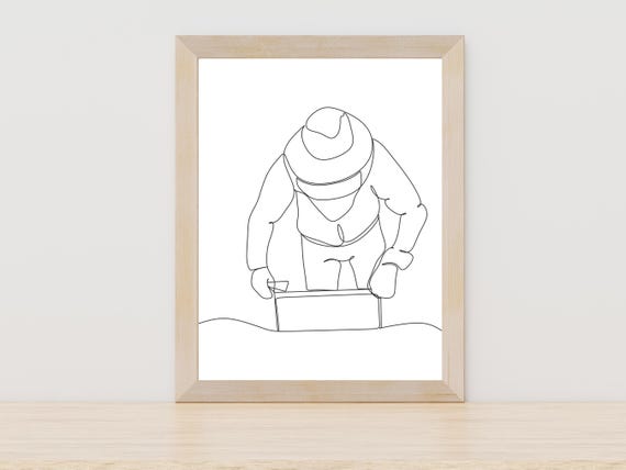Beekeeper Art Nature Lovers Minimalist Print Line Art Drawing Bee Keeping Love Ecofriendly Art Home Decor Ideas Honey Bee Print Bee