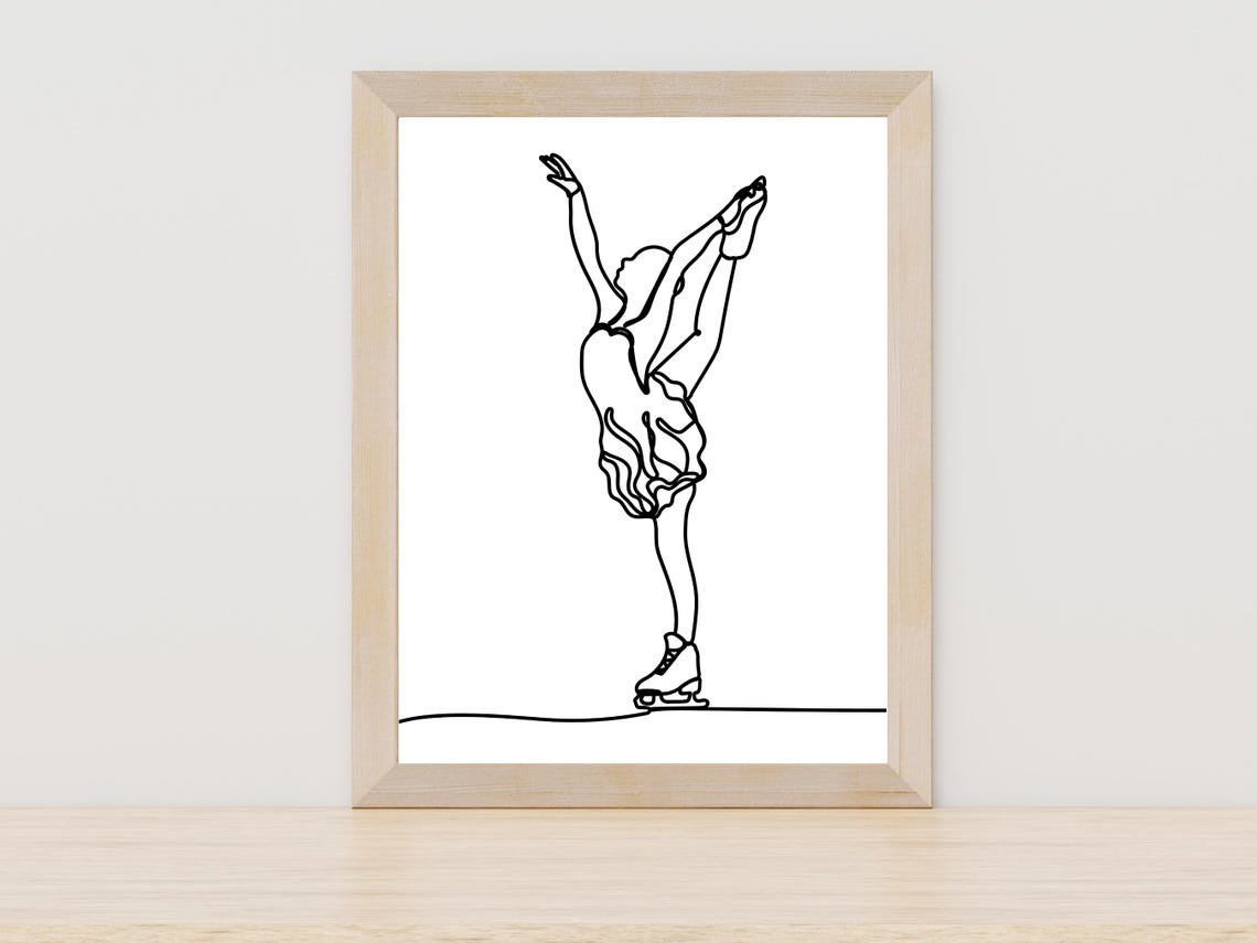 Female Figure Skater Deep Spiral Pose Minimalist Line Art Poster
