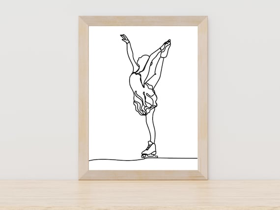 Female Figure Skater Deep Spiral Pose Minimalist Line Art Poster