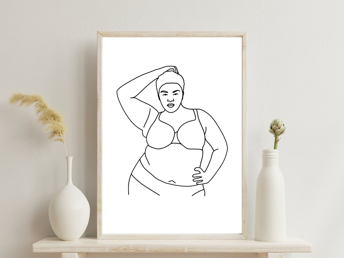 Curvy Woman Hand On Head Pose Line Art Body Positive Beauty Poster - Image 3