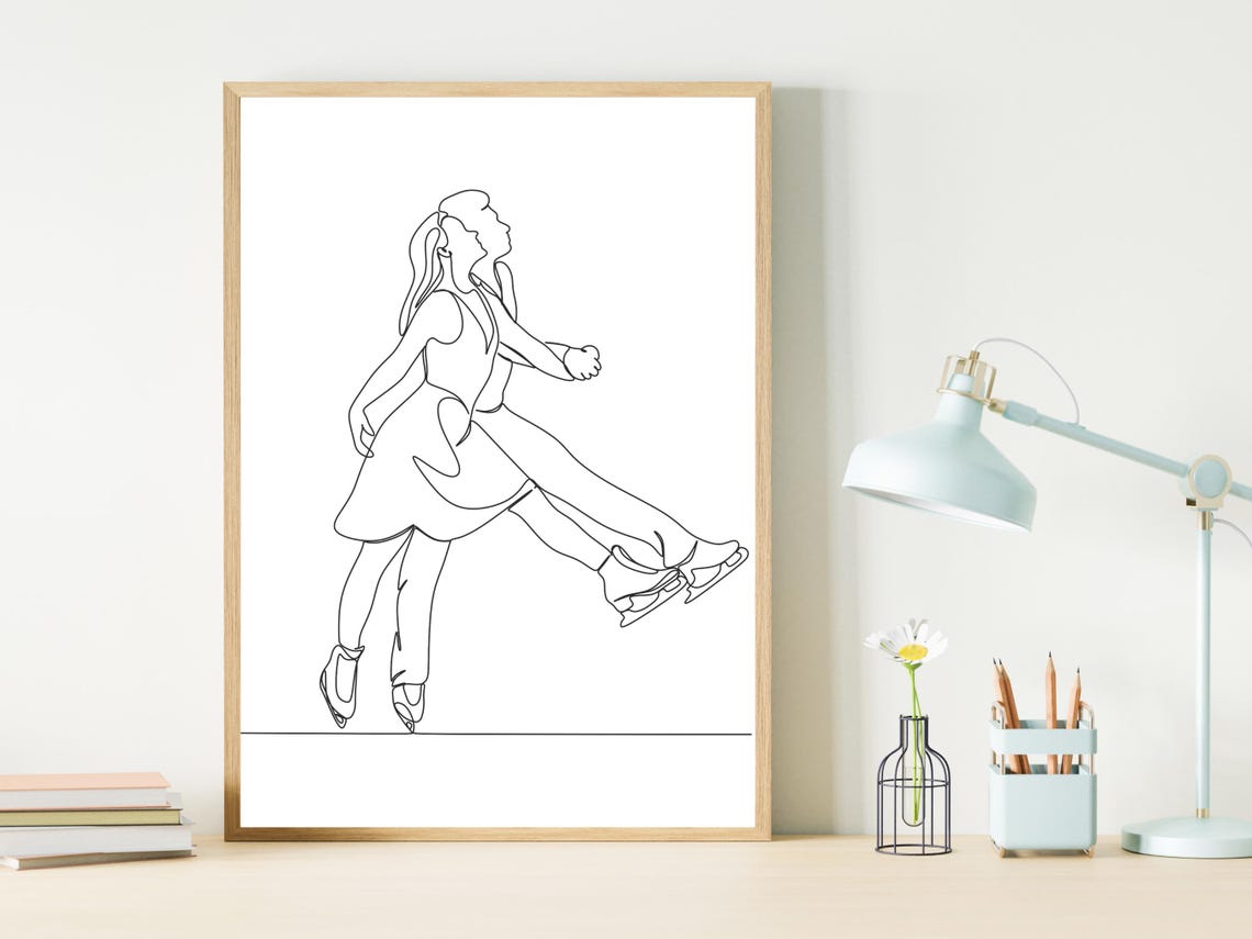 Pairs Figure Skating Lift In Motion Flowing Line Art Sport Poster - Image 2