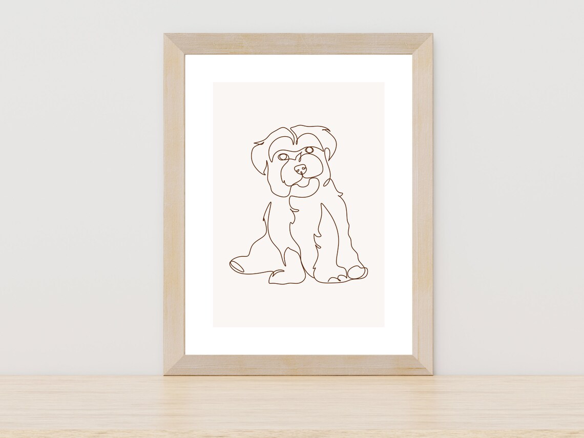 Small Fluffy Dog One Line Art Cute Pet Portrait Minimalist Poster