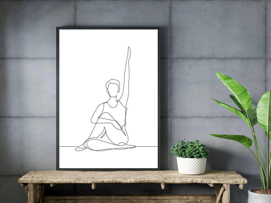 Seated Yoga Twist Pose Woman One Line Drawing Mindfulness Art Poster - Image 3
