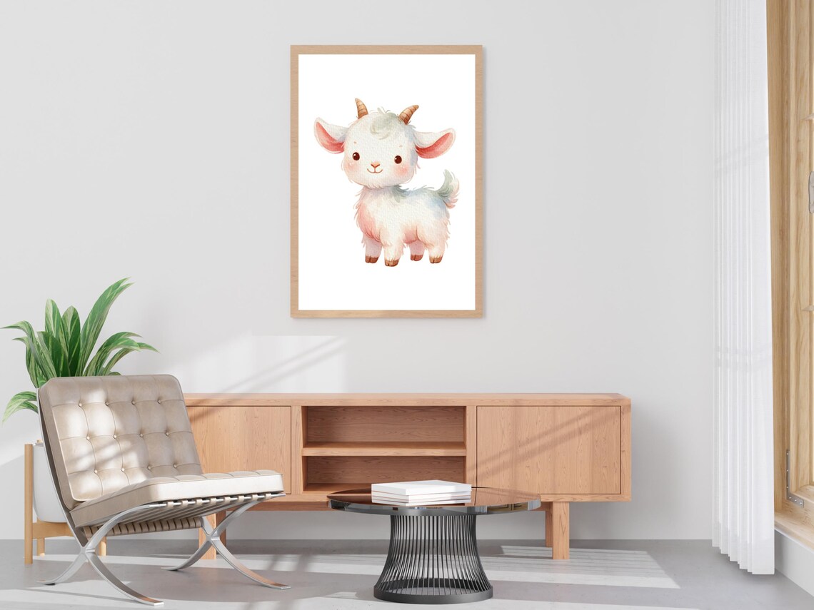 Cute Watercolor Baby Goat Nursery Farm Animal Wall Art Decor Gift - Image 4