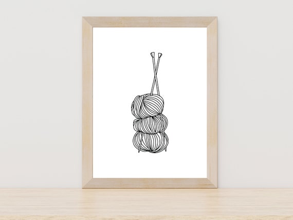 Ball Of Yarn Knitting Line Art Knitting Wall Art Knitting Picture Gift For Knitter Knitting Lover Craft Room Knitting Hobby Wall Art