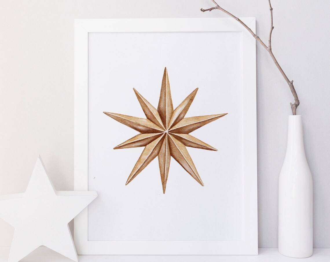 Bronze Gold Star Christmas Art Print, Vintage - Image 3