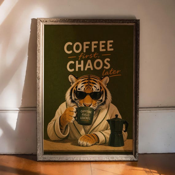 Motivational Tiger Reading Print Humorous Bookworm Wall Art For Library Office Or Study Decor