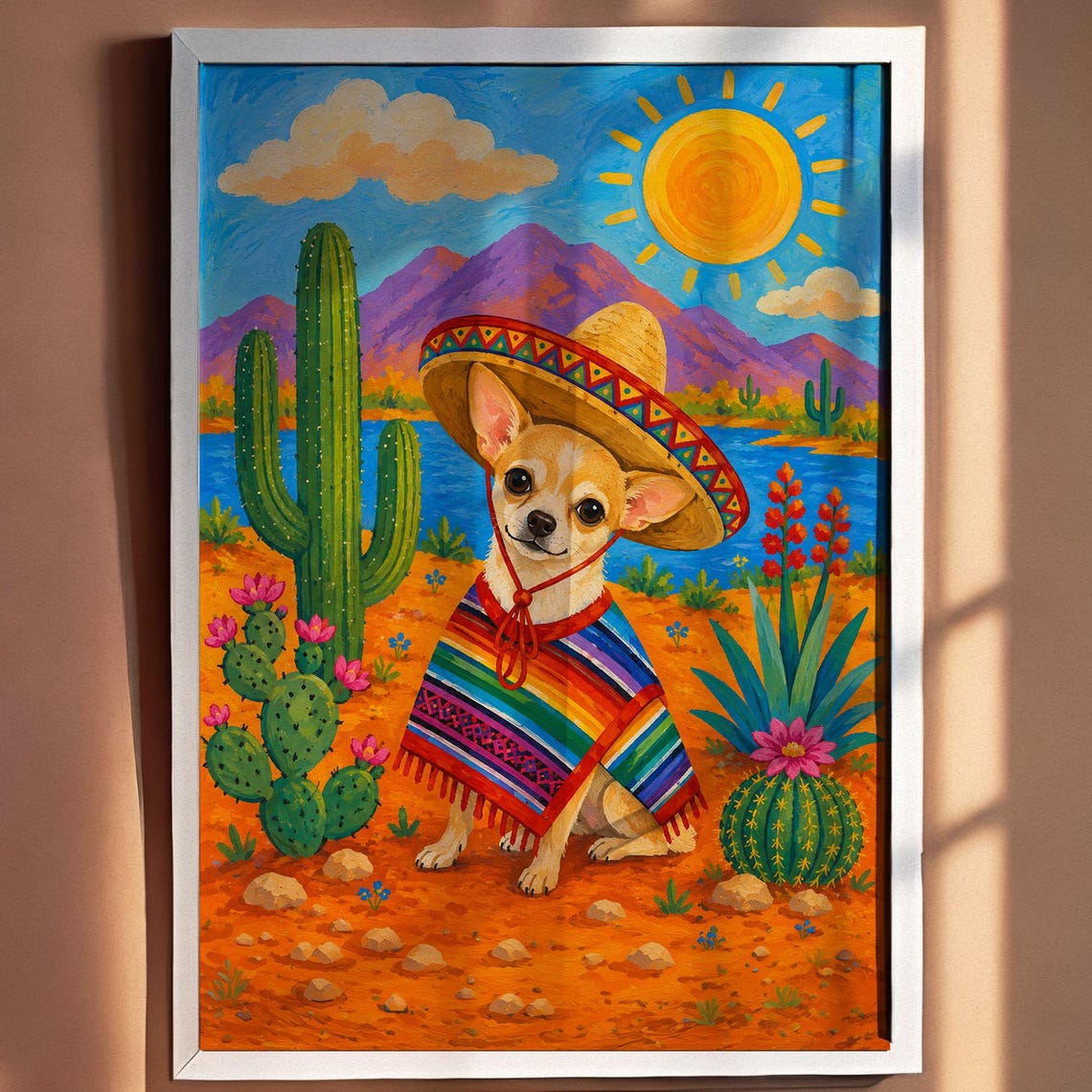 Chihuahua Fiesta Sombrero Puppy Mexican Desert Painting Poster