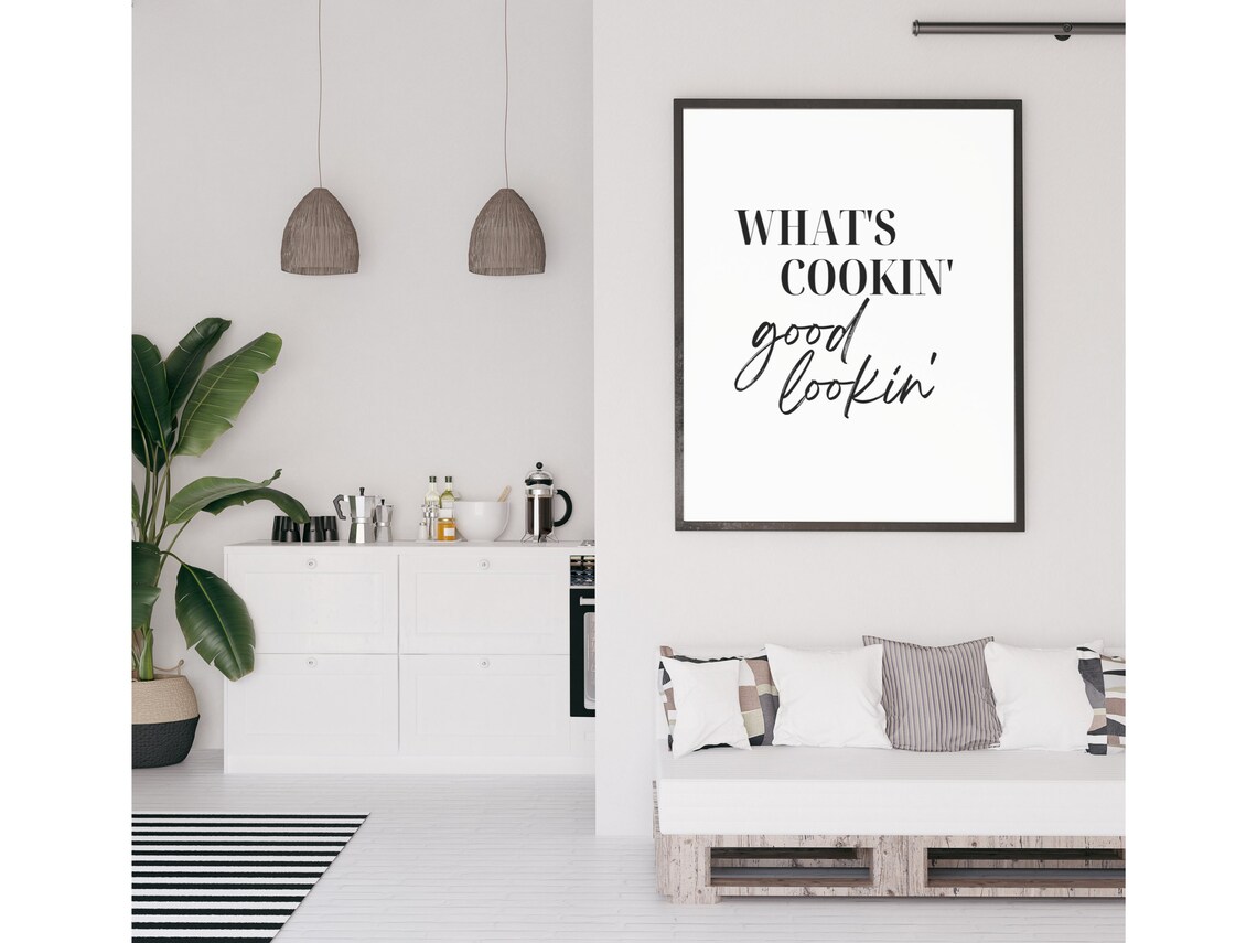 Whats Cookin Good Lookin Funny Kitchen Wall Decor Cooking Quote Poster
