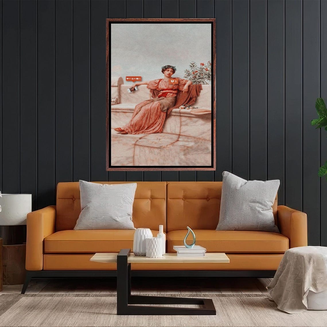 Classical Woman in Orange Drapery on Steps Vintage Art Poster - Image 2