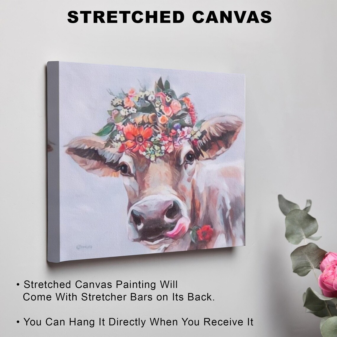 Highland Cow Wearing a Flower Crown Close Up Portrait Poster - Image 3